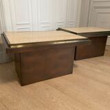 Pair of belgo chrom coffee and travertine side tables
