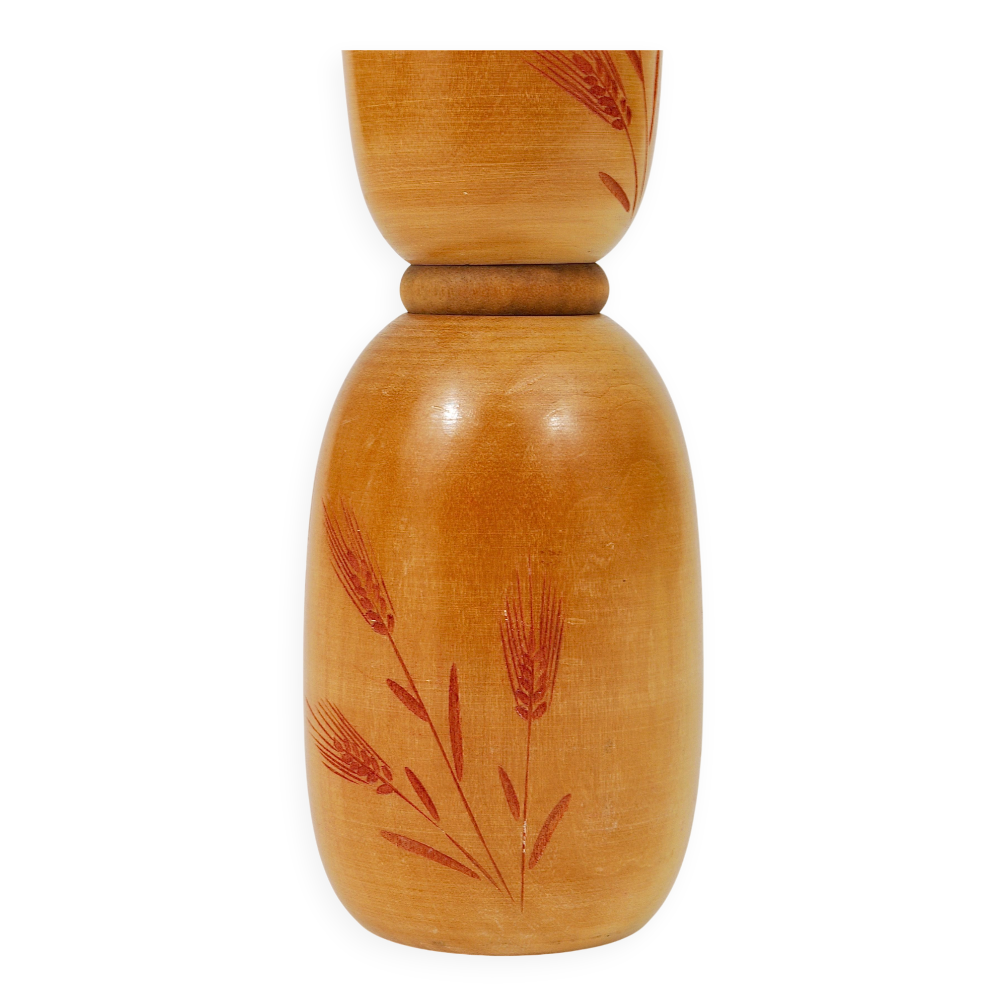 Decorative Kokeshi doll sculpture by Sadao Kishi from Japan, hand-painted.