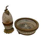 Crystal and bronze lighter and table ashtray