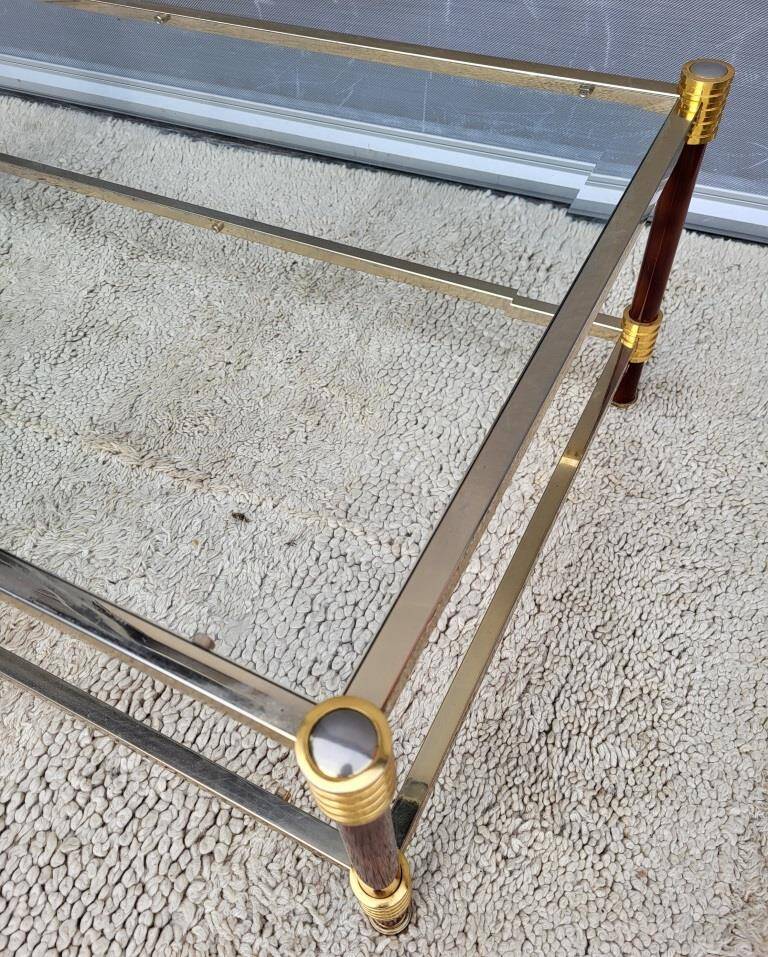 Gold glass coffee table with tobacco-colored legs, 1970s design