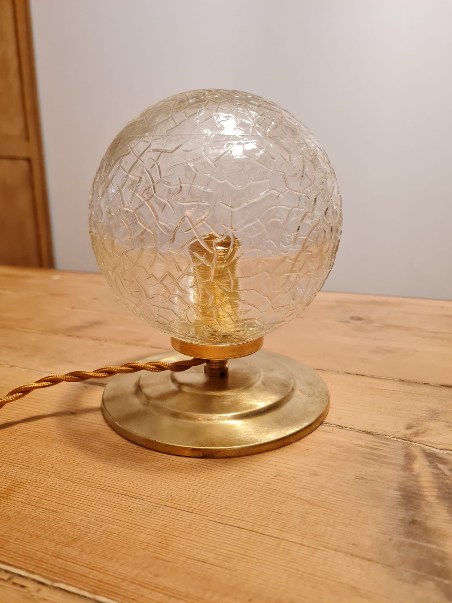 Vintage globe table lamp in molded glass