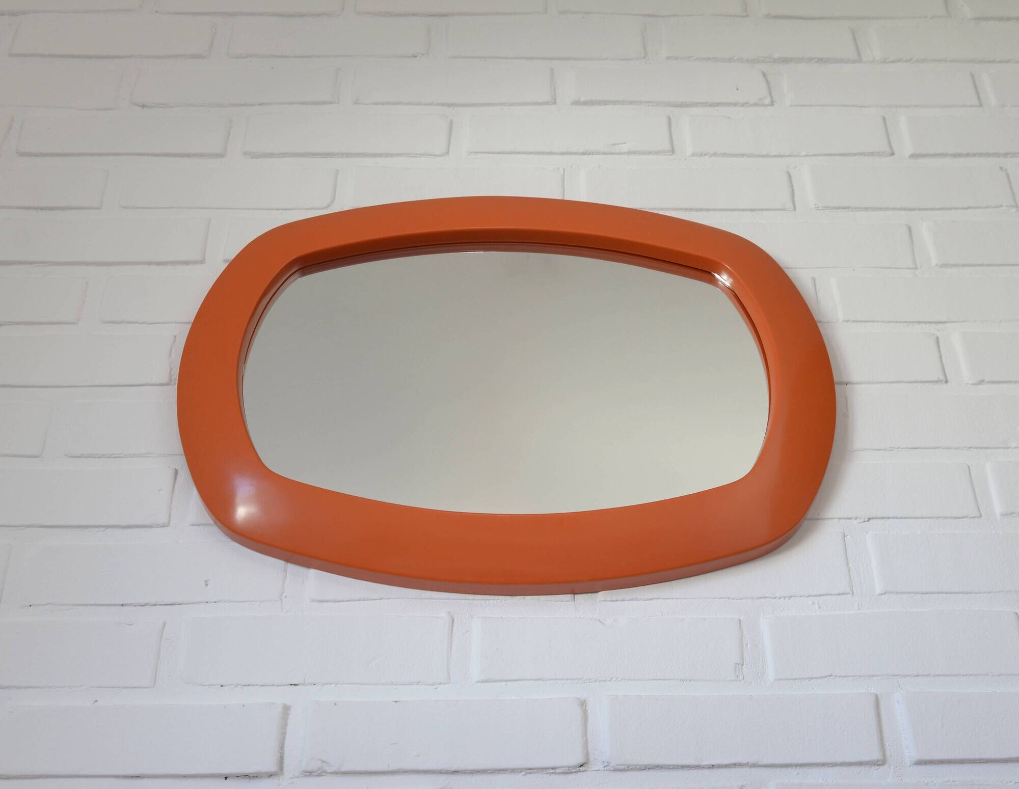 Rare 1970s Orange Space Age Mirror | Vintage Pop Art Yugoslav Wall Mirror
