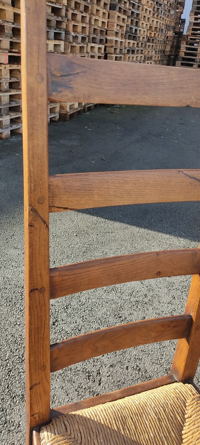 Ensemble de 4 chaises bois paille brutaliste
