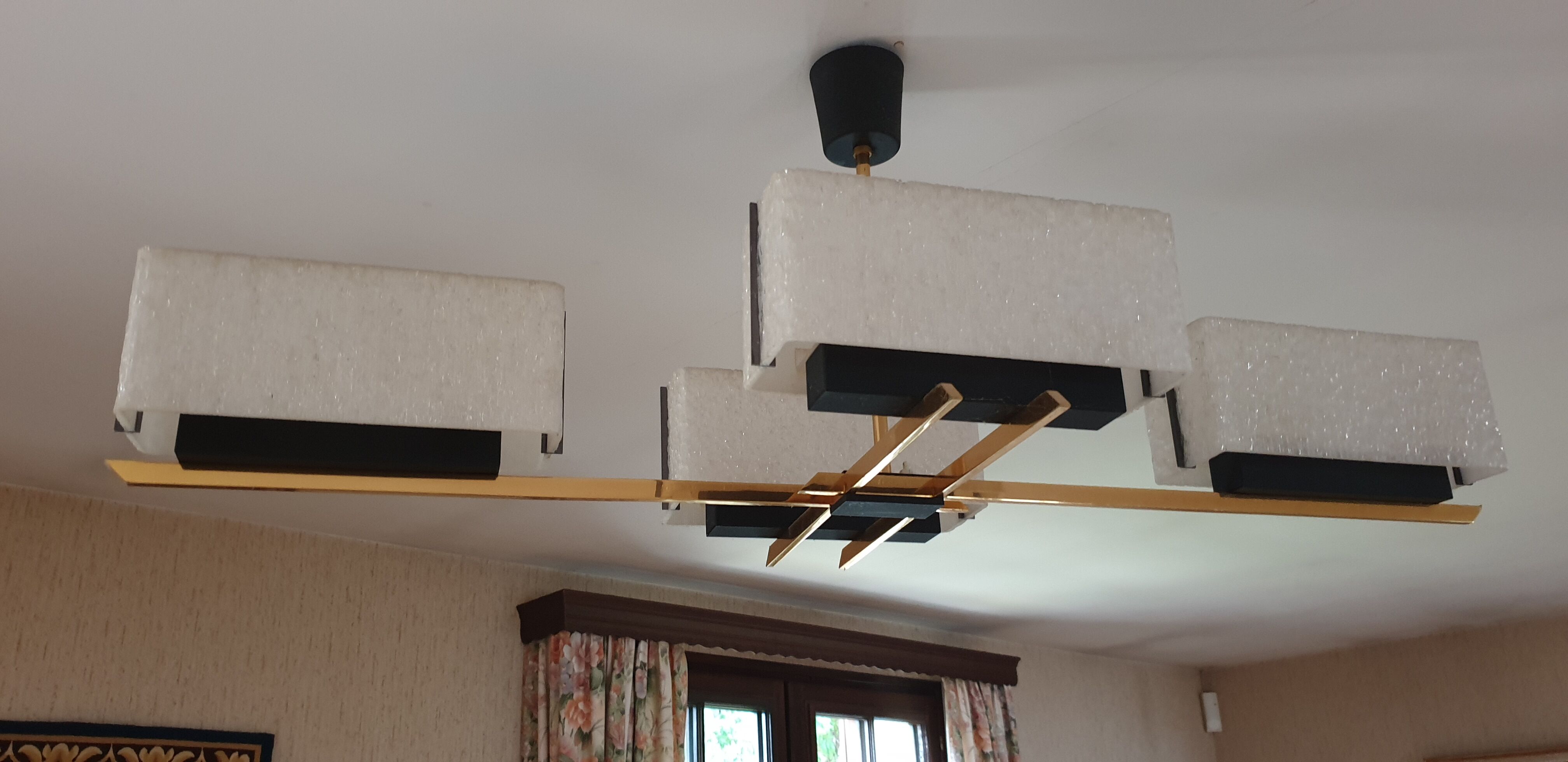 Arlus chandelier 4x2 brass lights prespex 1950/1960 vintage