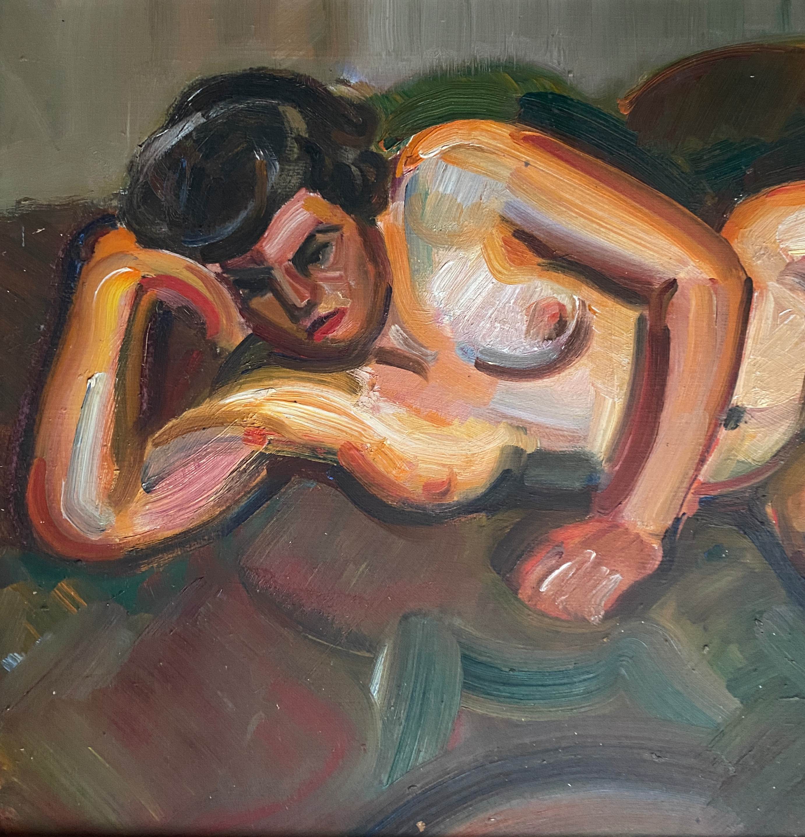 Tableau hsp "la songeuse" nue d'andré claudot (1892-1982) avec cadre
