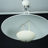 Vintage 1990s White Pendant Lamp with Glass Top Shade. Italy