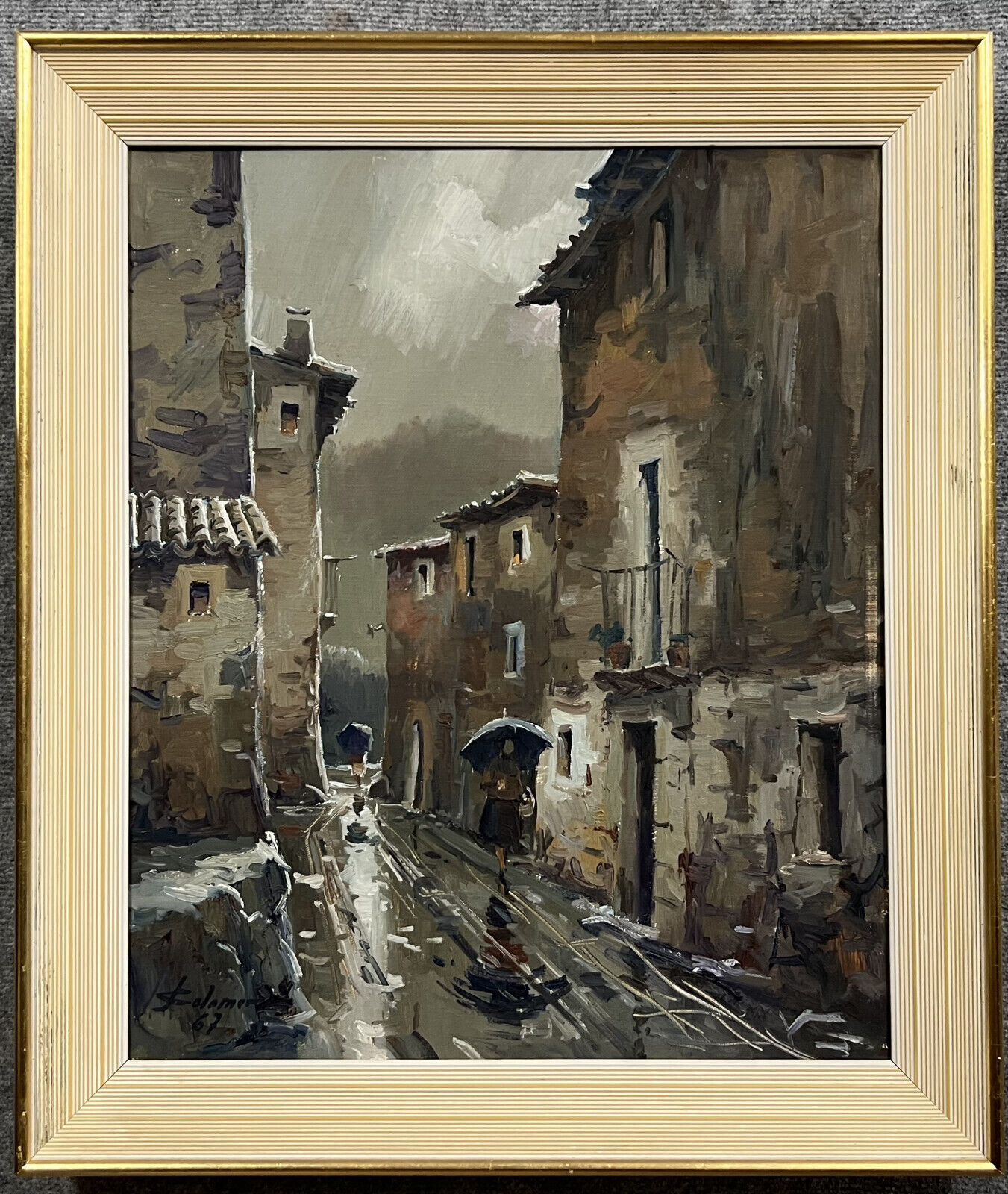 José Colomer: oil on canvas seen from a street in Gerona, Spain circa 1960
