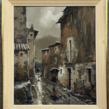 José Colomer: oil on canvas seen from a street in Gerona, Spain circa 1960