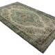 Vintage Oushak rug with green and beige medallion, 345 x 205 cm.