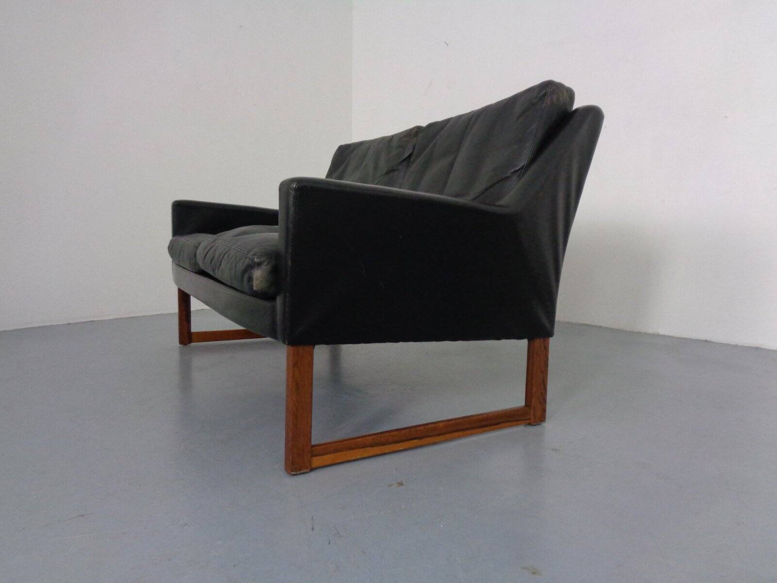Mid-Century Rosewood & Leather 2-Seater Sofa by Rudolf Glatzel for Kill International, 1960s