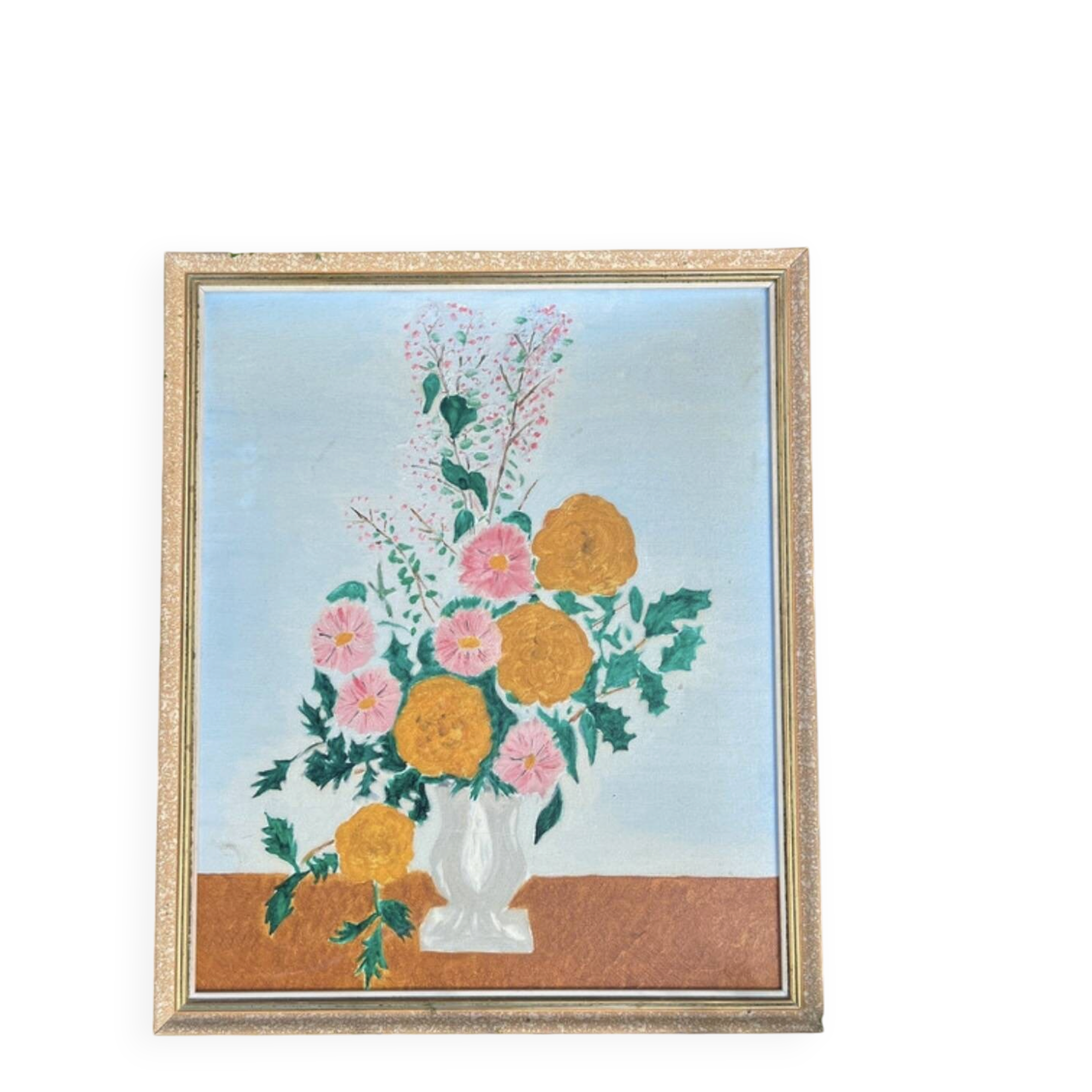 Vintage floral table and framed - Colourful bouquet