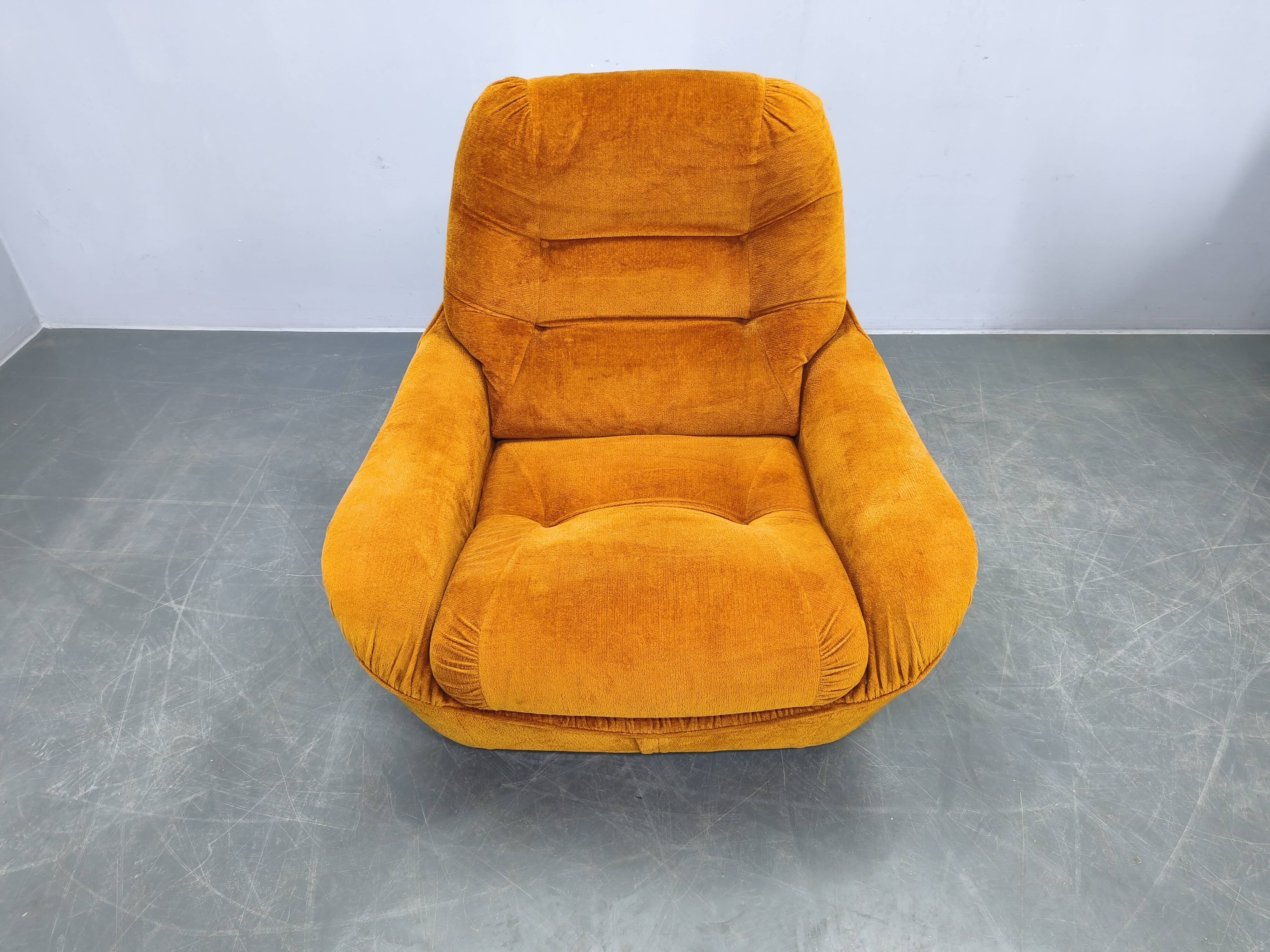 Pair of Italian Space Age Lounge Chairs, Orange Upholstery, 1970s