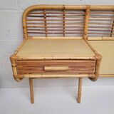 Rattan headboard with vintage bedside tables 1960