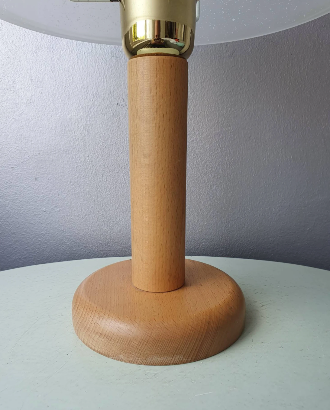 Vintage wooden table lamp with glass lampshade, 80s