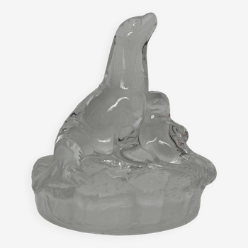 Crystal d'Arques paperweight partially frosted sea lion seal
