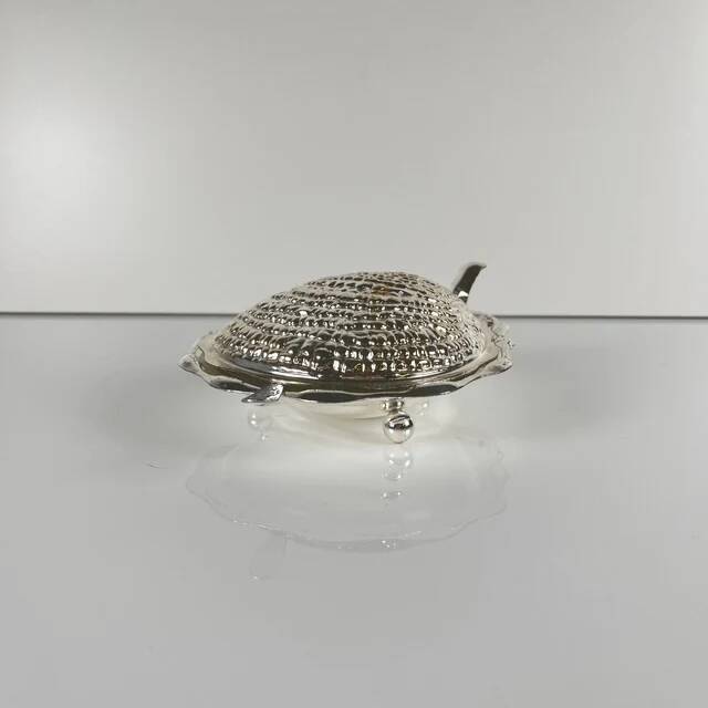 Vintage metal butter dish "Oyster" with glass insert, 1970.