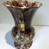 Vintage antique ceramic vase marbled brown white