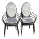 6 black and grey velvet medallion dining chairs with armrests