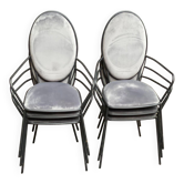 6 black and grey velvet medallion dining chairs with armrests