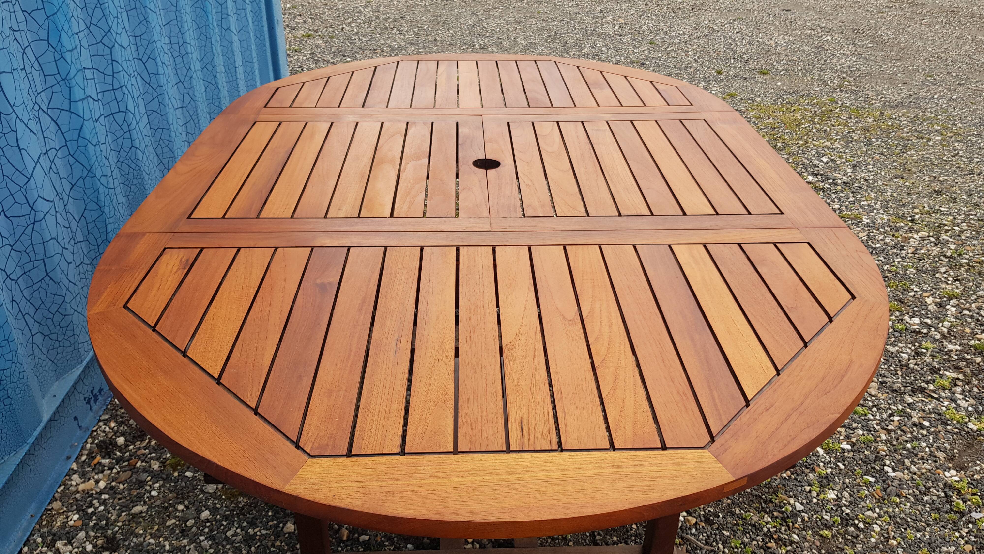 Stretchable garden dining table in solid teak