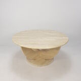 Table basse italienne en travertin, années 1970