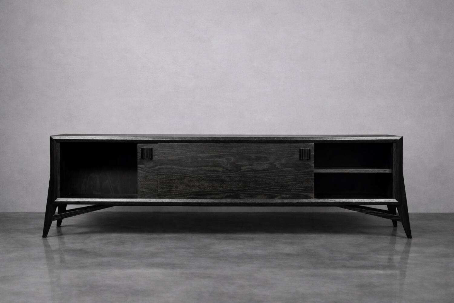 Vintage Mid-Century Scandinavian Modern Dark Oak Sideboard & Wooden Handles