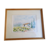 Painting Landscape of Roussillon in watercolor signed.