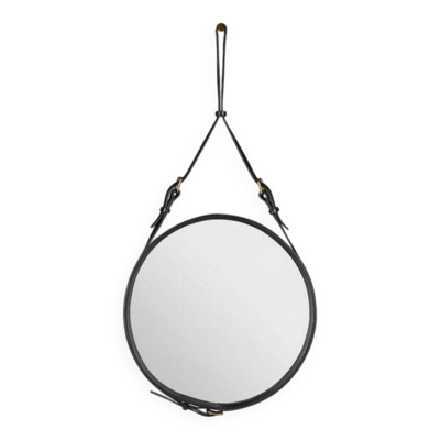 Miroir cuir Adnet GUBI noir D 70cm parfait état