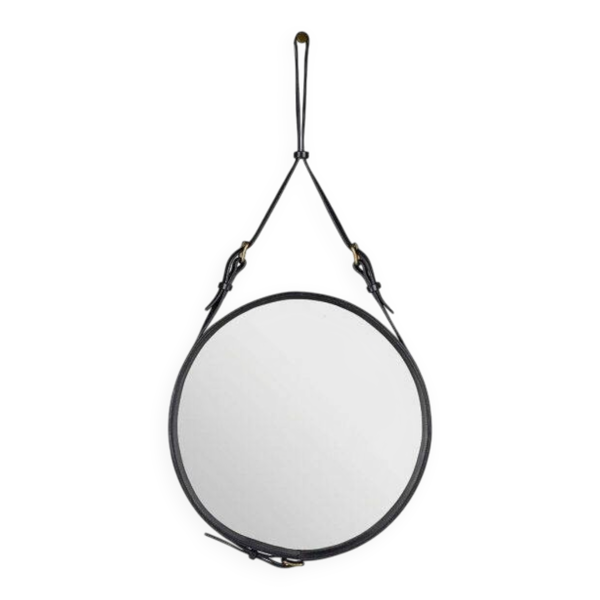 Miroir cuir Adnet GUBI noir D 70cm parfait état
