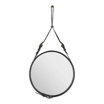 Adnet leather mirror GUBI black D 70cm in perfect condition.