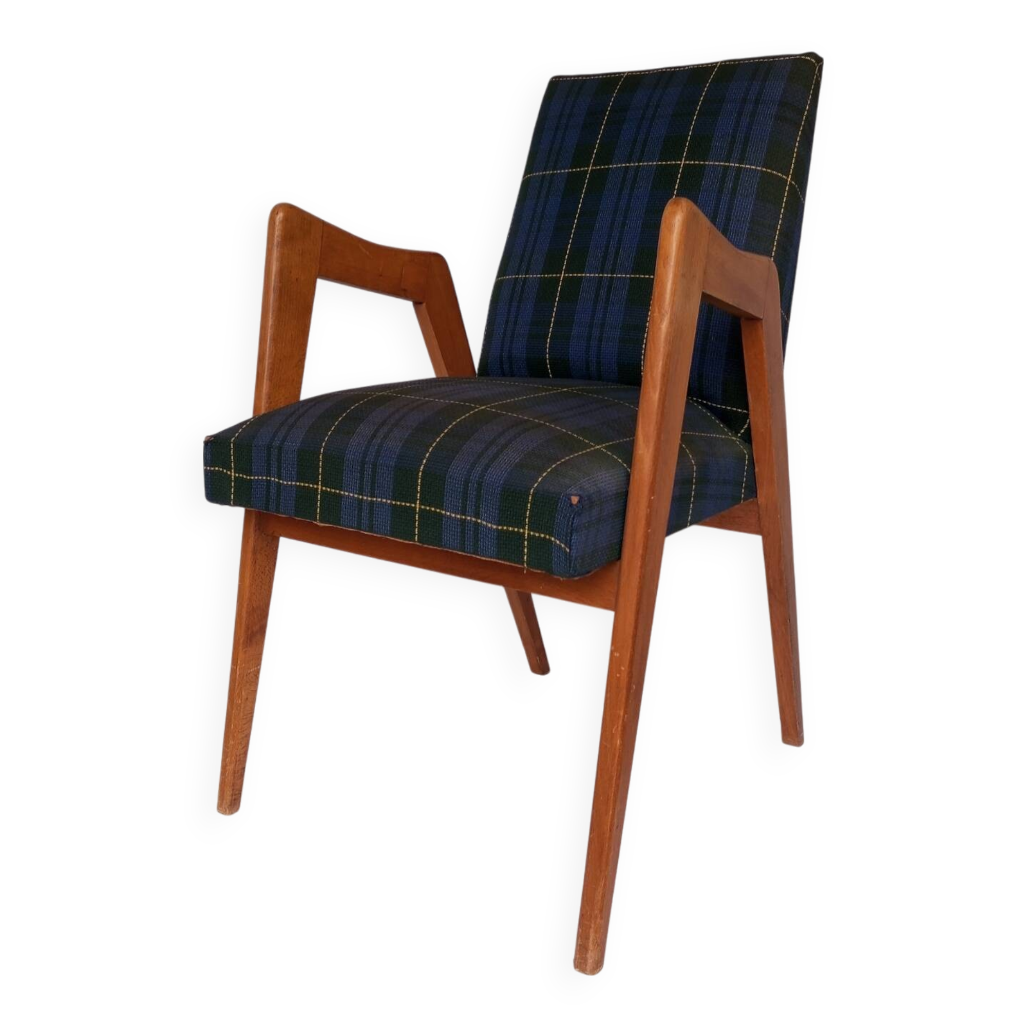 Fauteuil vintage en bois et tissu
