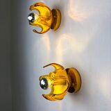 Paire d'appliques Carlo Nason pour Mazzega Murano, verre soufflé de Murano orange I