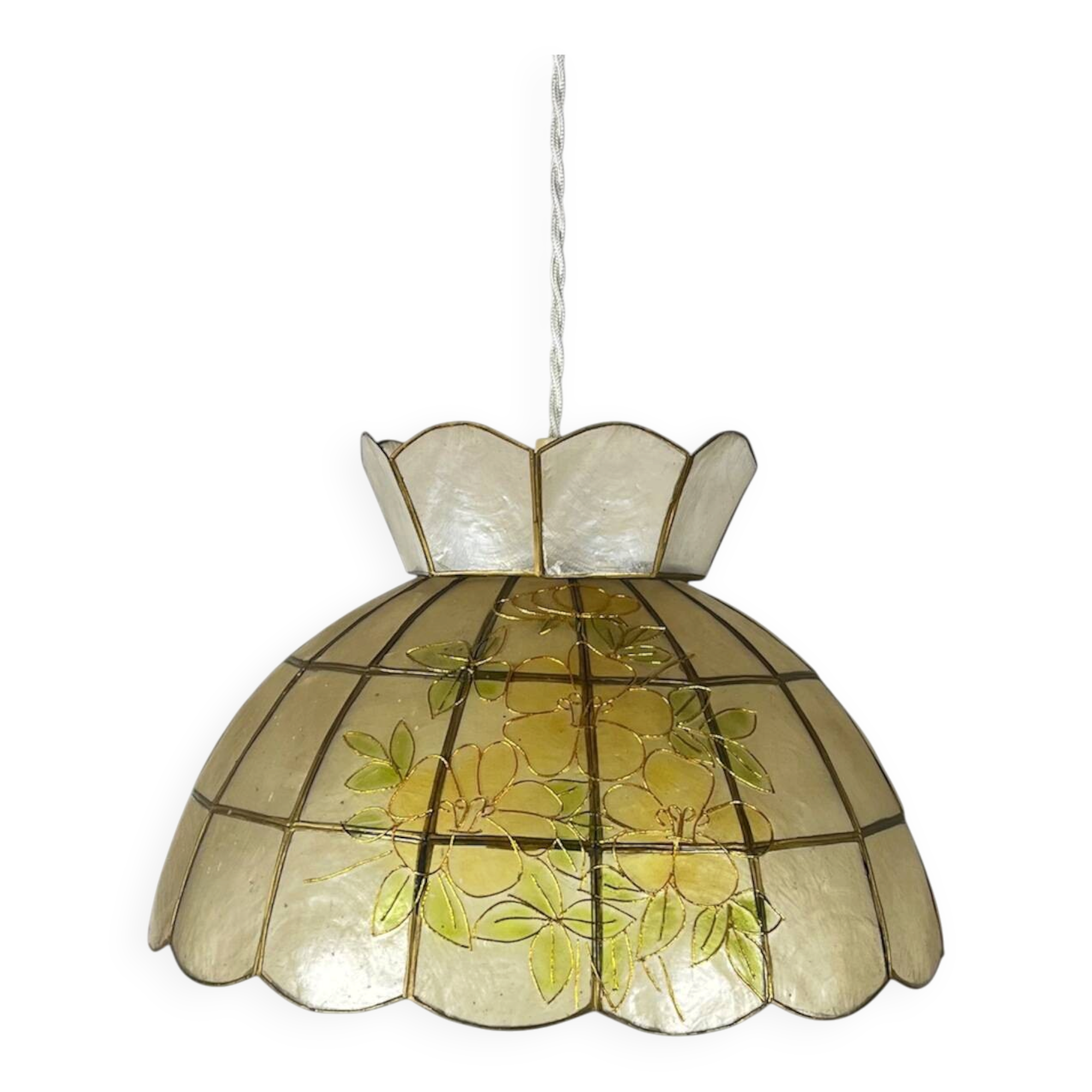 Capiz shell pendant light with flowers