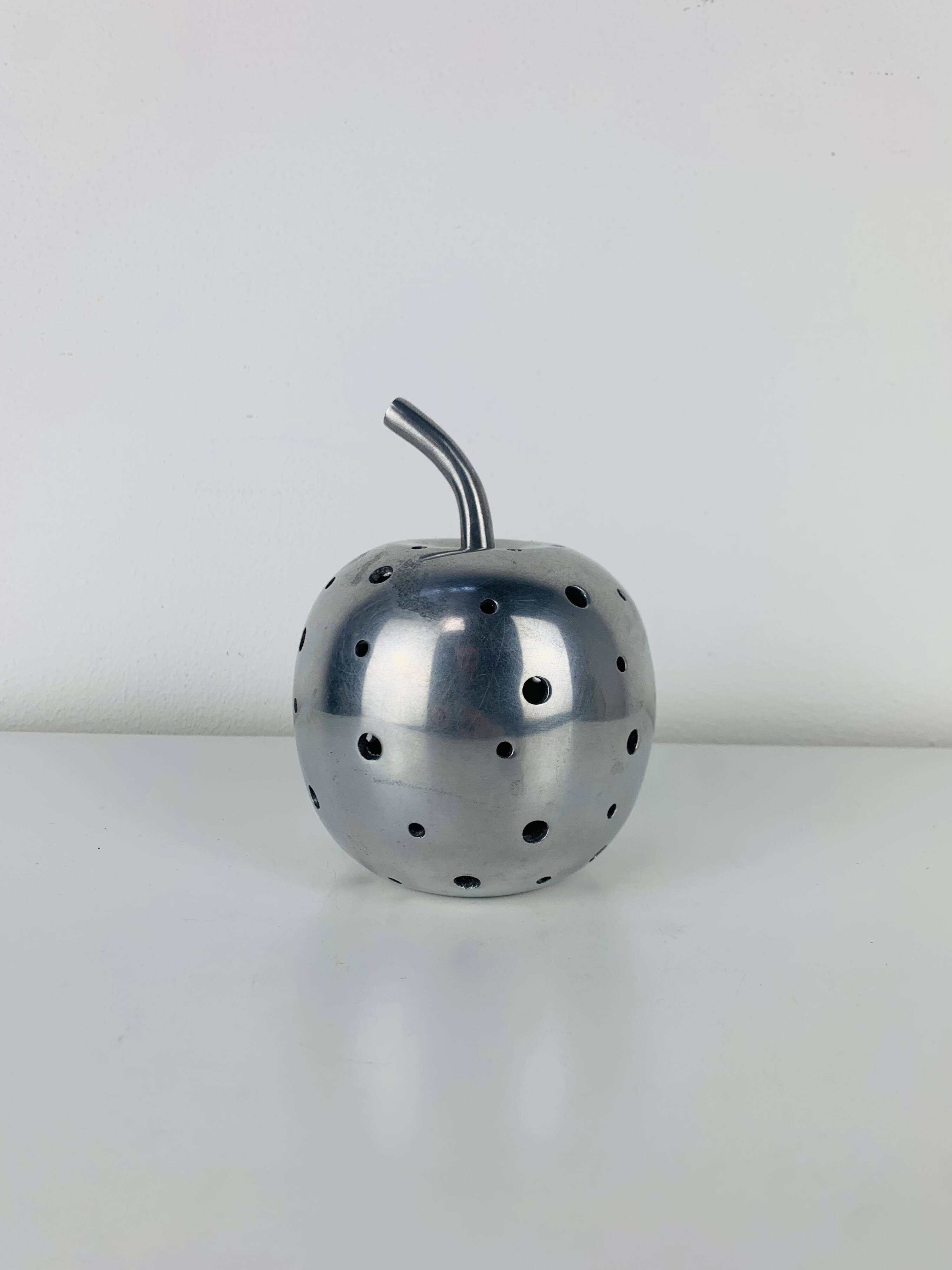 Aluminium apple sculpture, 1970s, candle holder