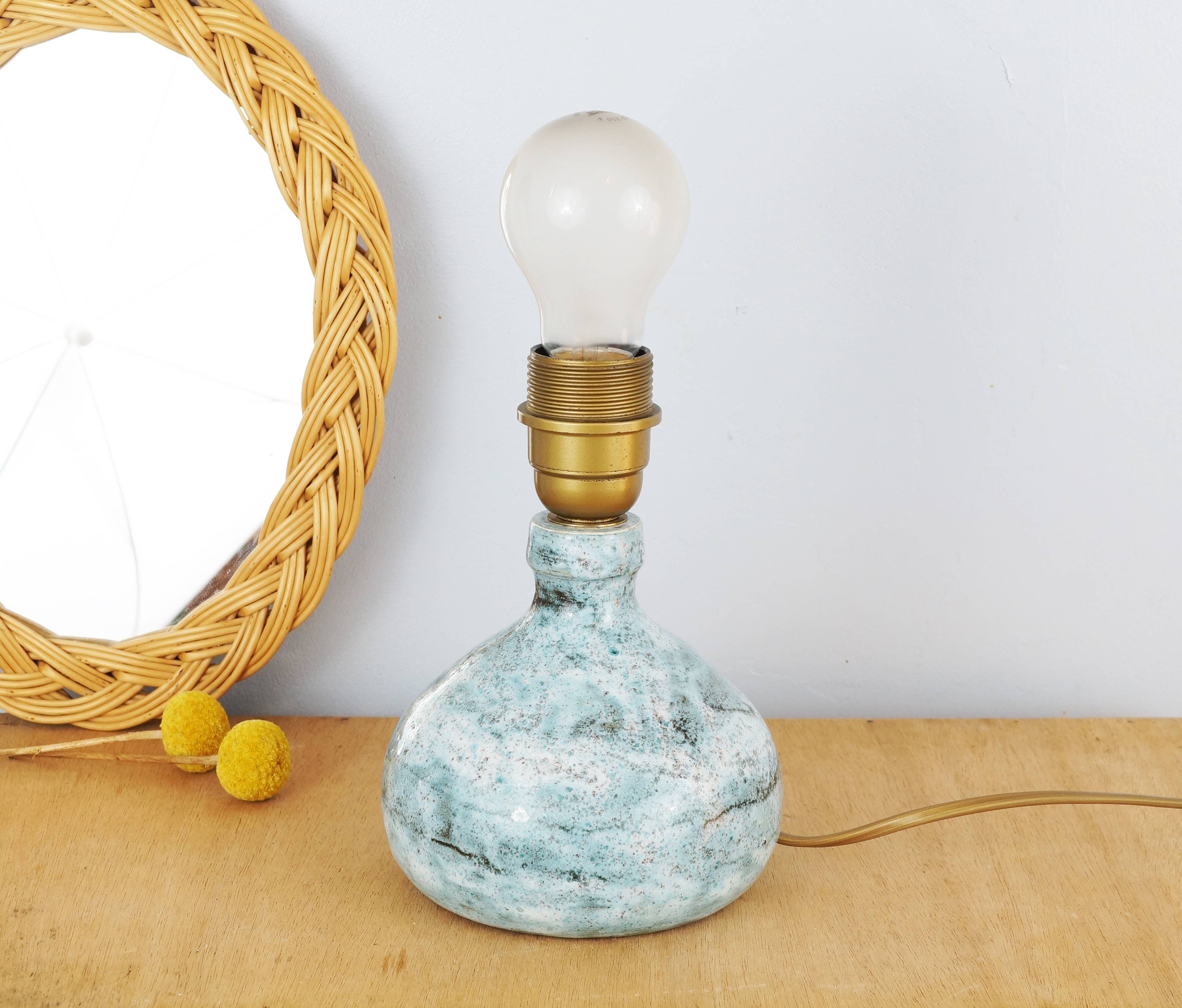 Blue glazed stoneware lamp foot signed 60s or 70s