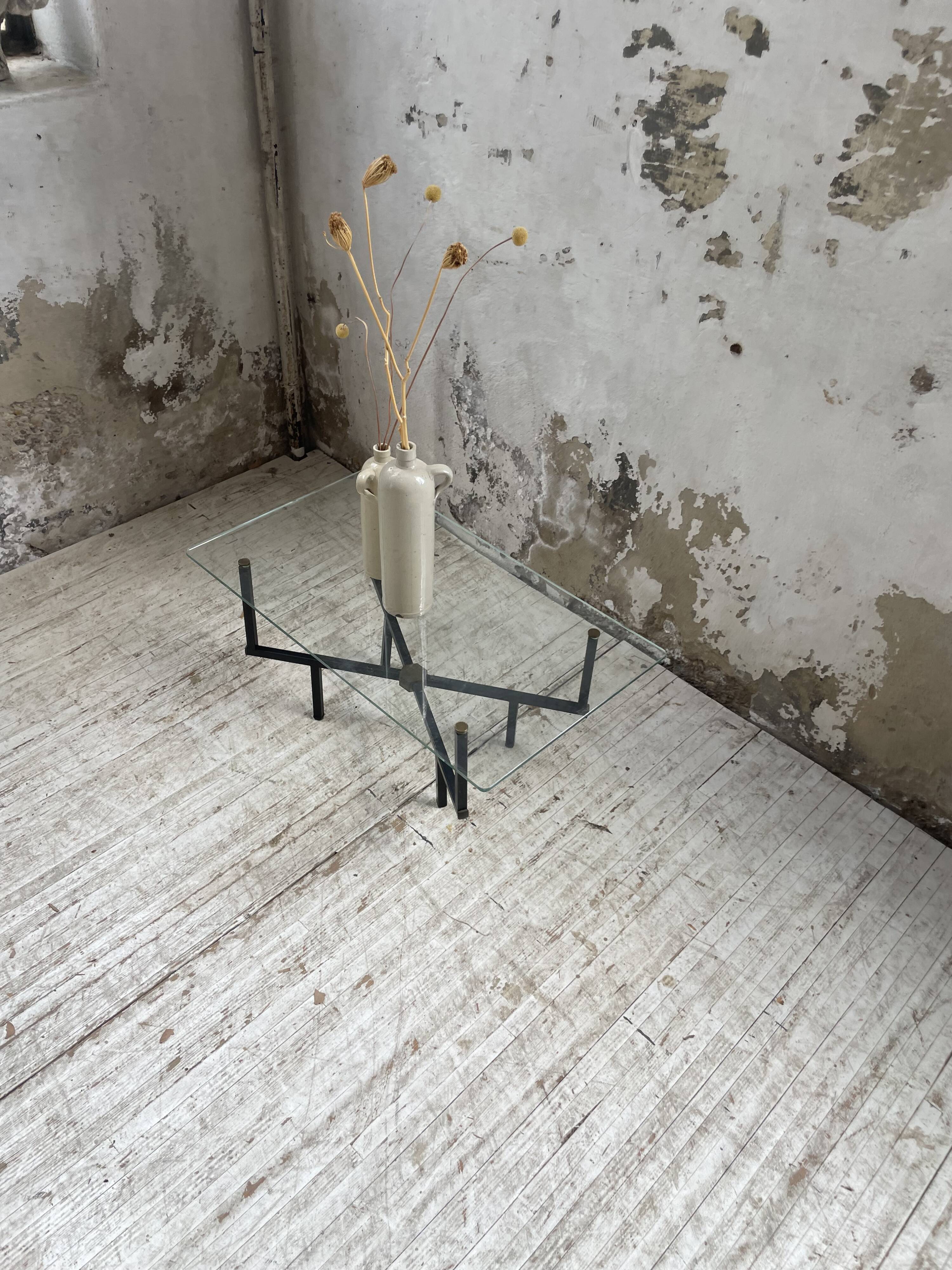 60s glass coffee table