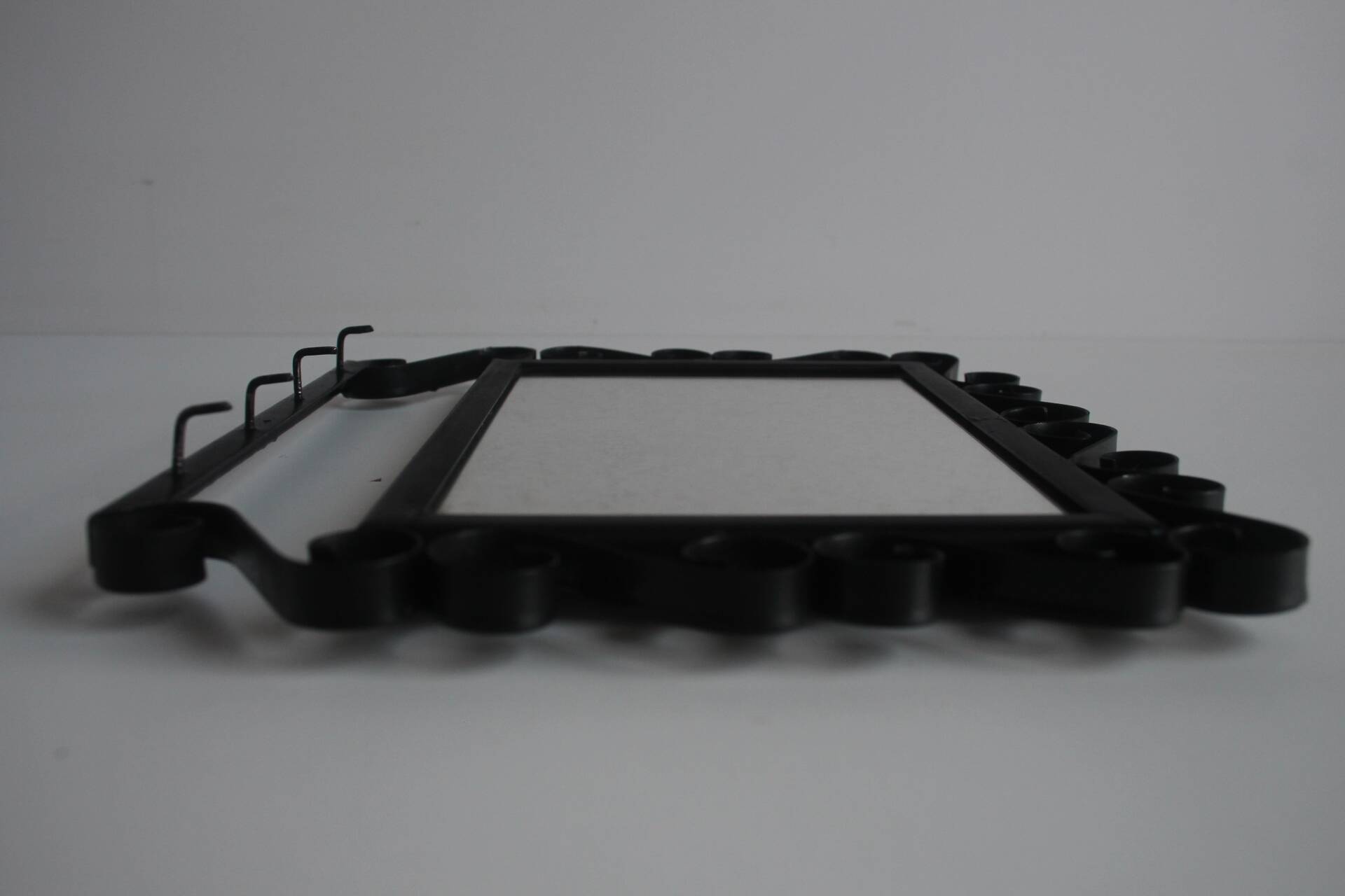 Vintage Metal Wall Mirror with Hooks, 1960's.