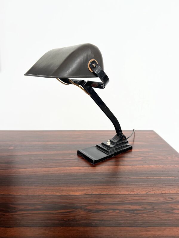Lampe de bureau articulée ERPE — Métal noir et bakélite, Belgique, années 30-40
