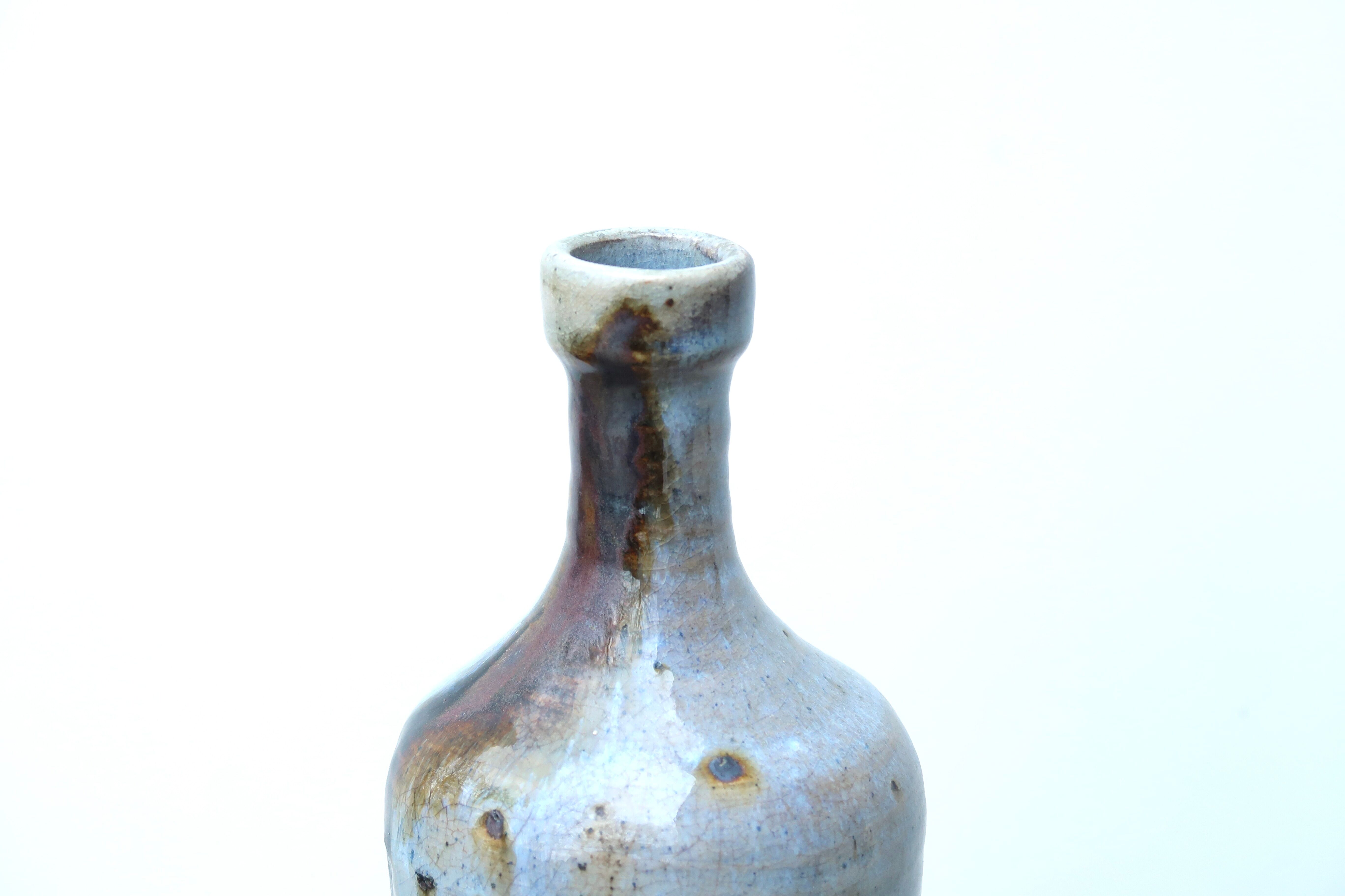 Stoneware bottle vase, abstract décor, 70s