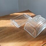 Vintage striped pressed glass butter dish