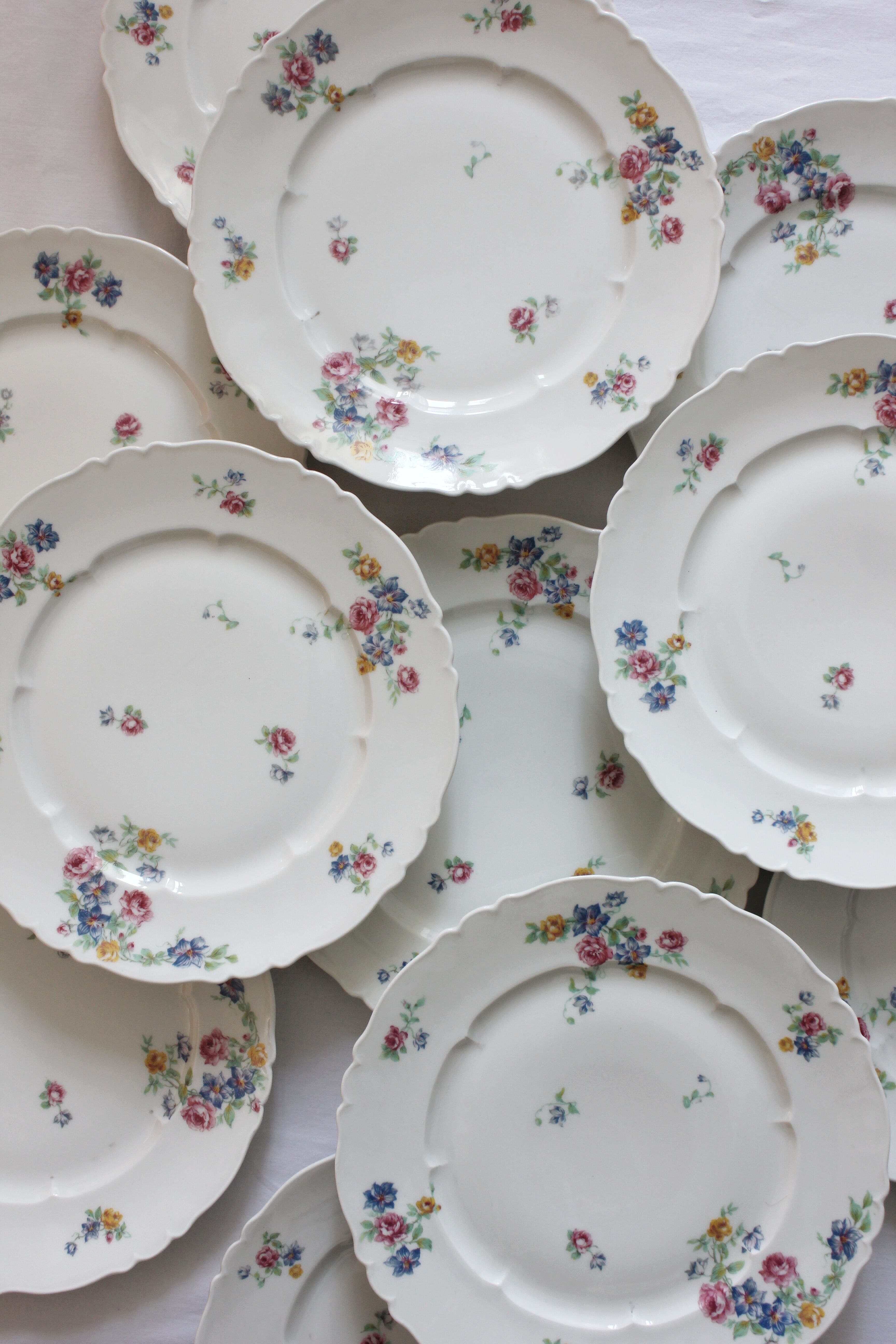 10 assiettes plates vintage fleuries en porcelaine Haviland