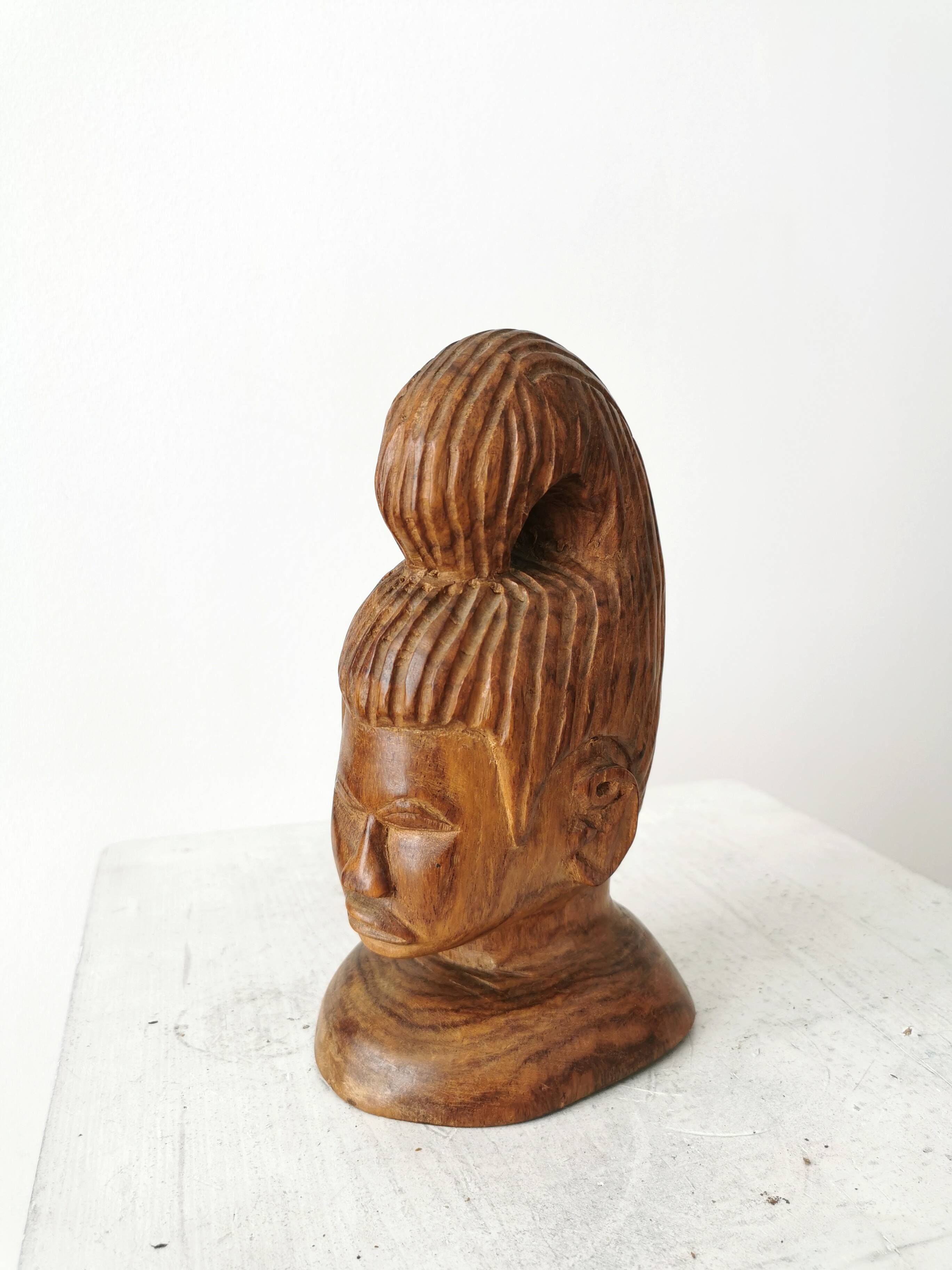 Hand Carved African Ebony Woman Bust: Vintage Tribal Sculpture