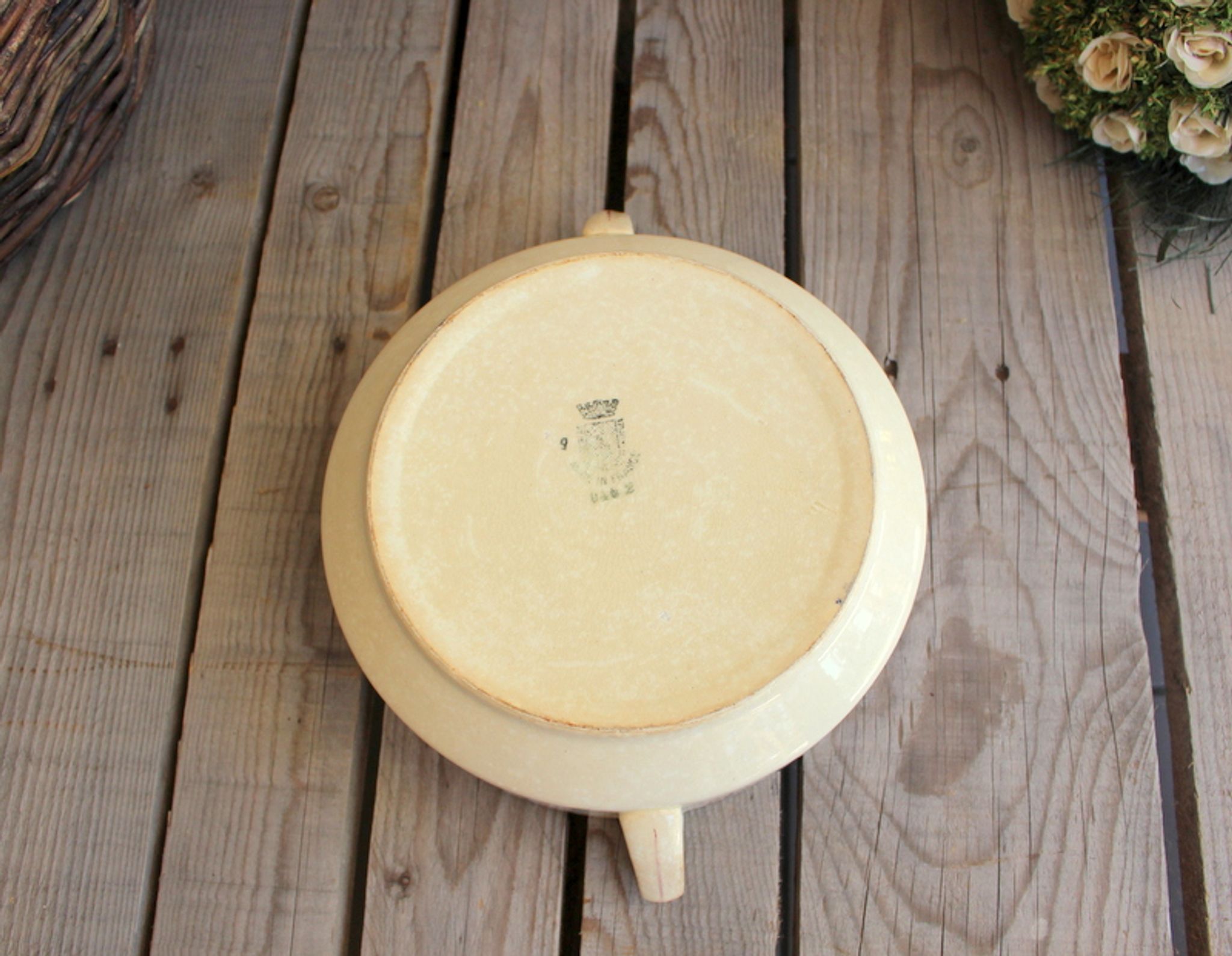 Ancient Ceramic Salad with Handles signed Saint-Amand