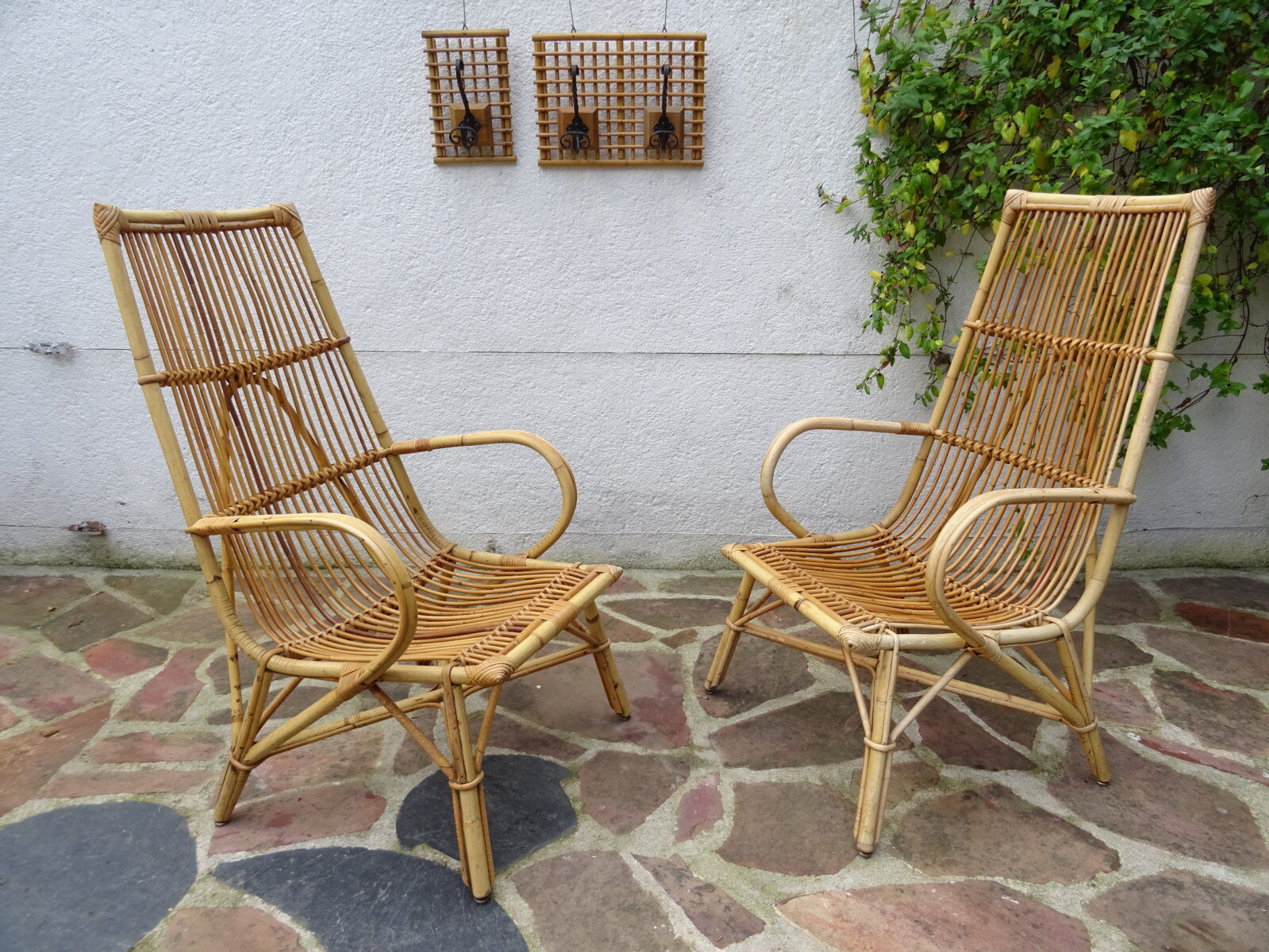 Pair of high rattan chairs