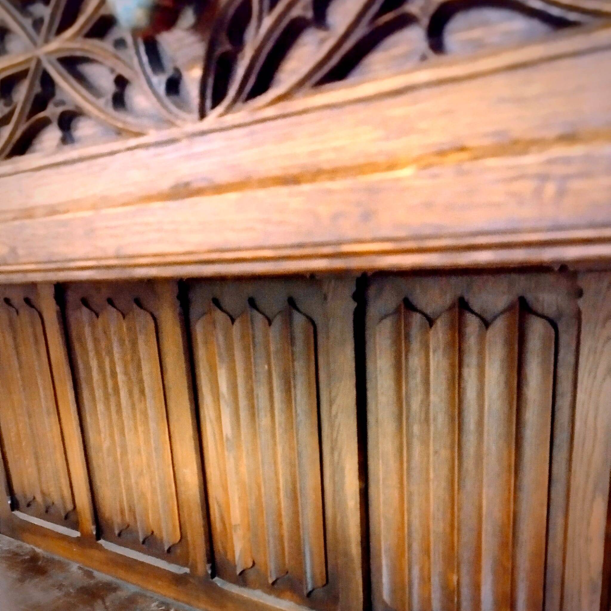 Gothic sideboard in oak and walnut – French school, 19th century