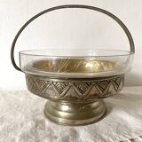 Art Deco fruit bowl in silver-plated metal and chiseled glass
