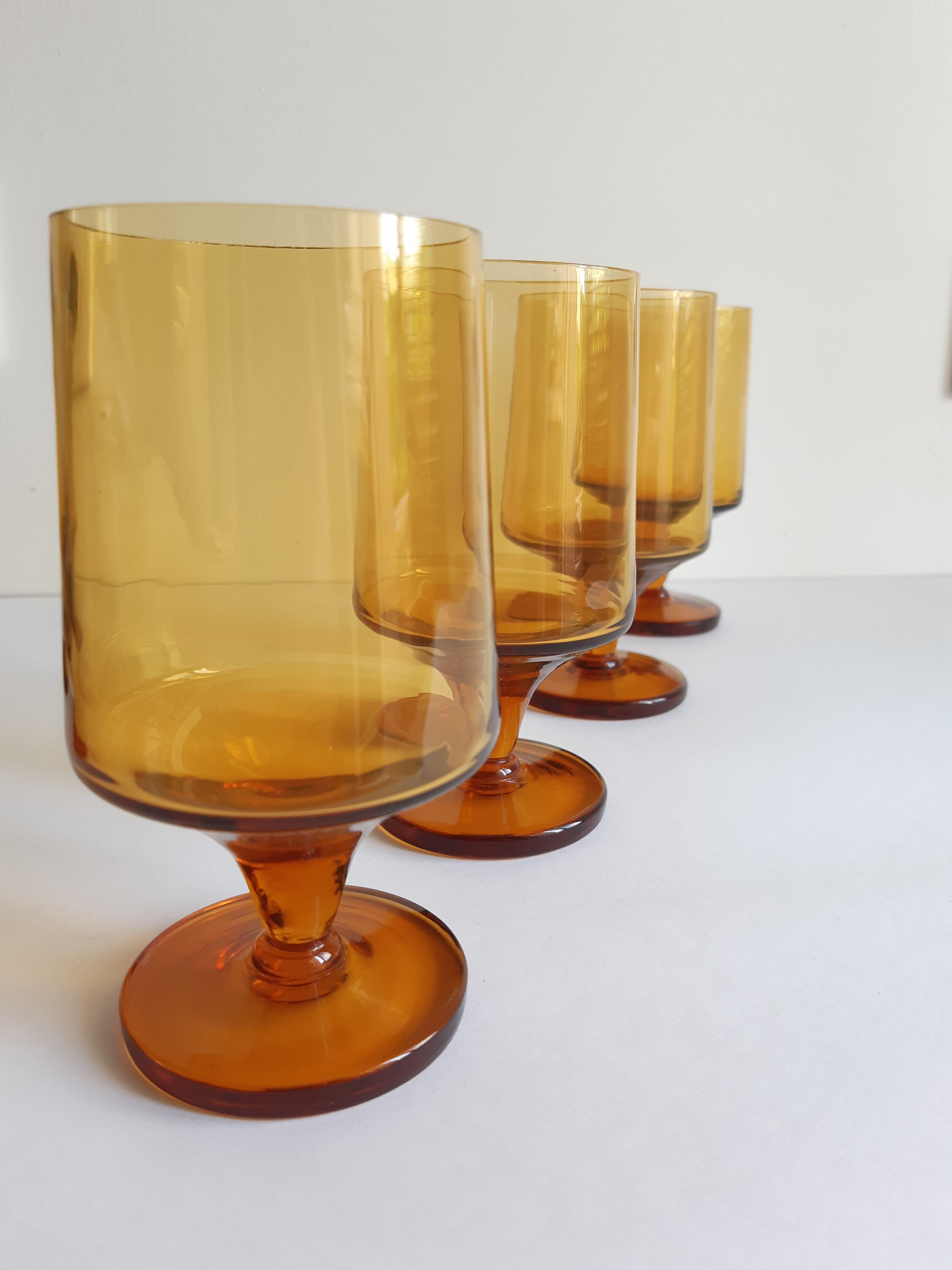 Set of 6 vintage amber foot glasses