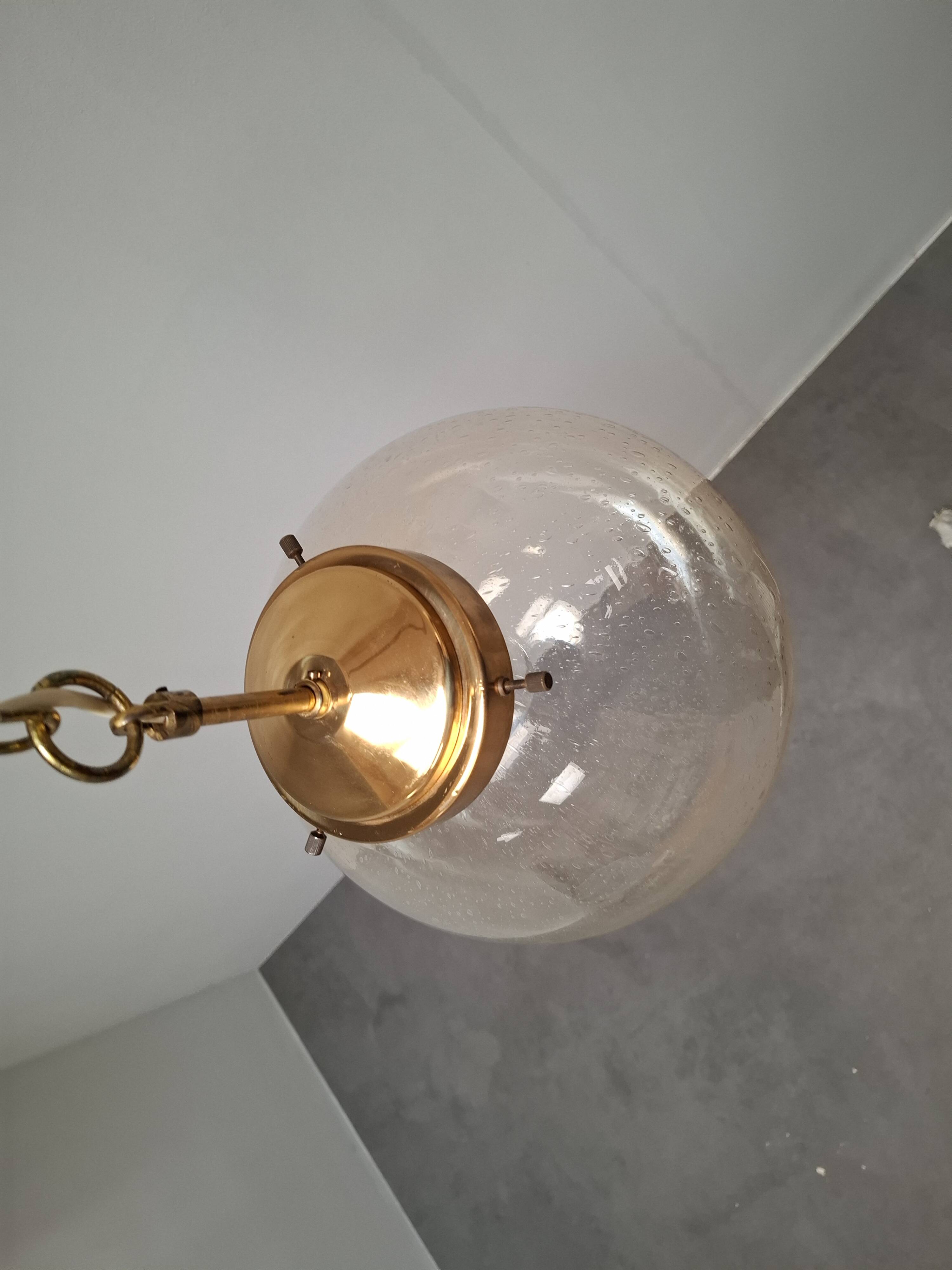 Midcentury Brass and Smoked Bubble Glass Pendant by Kamenický Šenov, 1960s