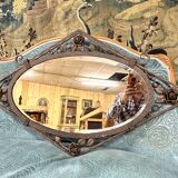 Miroir mural losange d’époque art deco en fer forgé, vers 1920