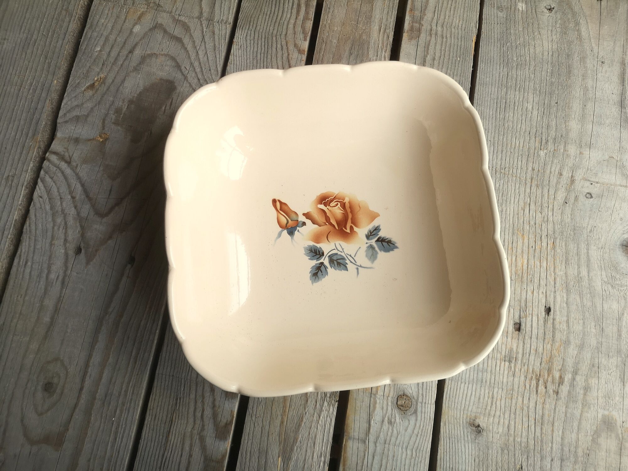 Ancient Saladier in Pink Ceramics by Digoin Sarreguemines Floral Decoration